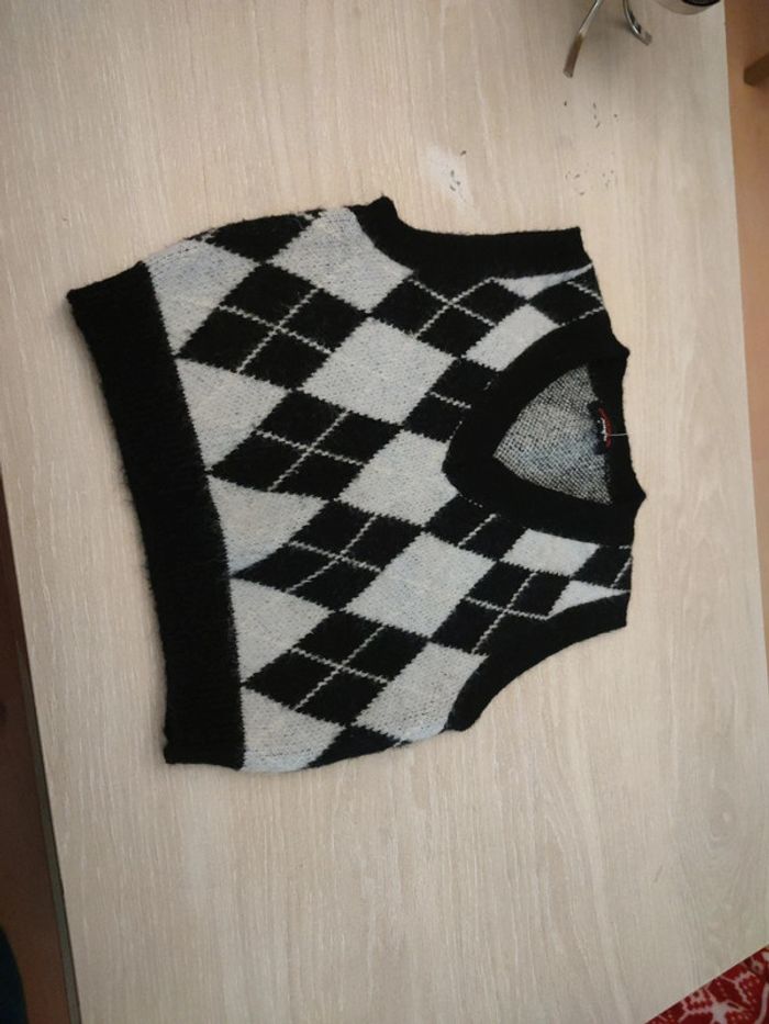 Pull sans manches a carreaux gris noir Jennyfer xs - photo numéro 2