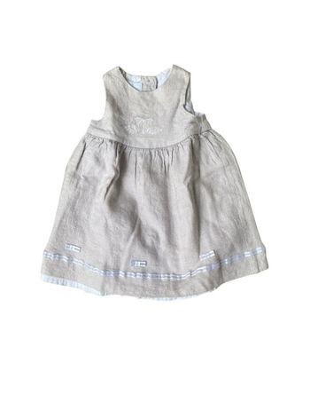 Robe brodée en lin et laine gris clair vintage Tartine et Chocolat 6 mois