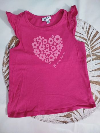 Débardeur t-shirt sans manches rose imprimé coeur fleurs 86 cm Fagottino