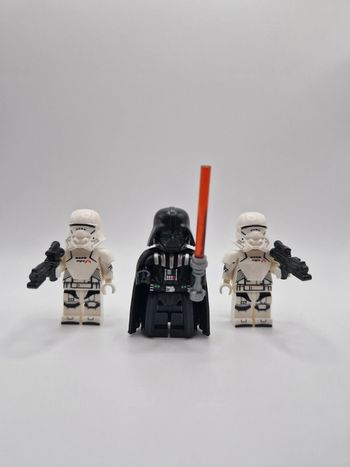 Figurines type lego Sith Dark Vador + 2 stormtroopers avec jetpack star wars