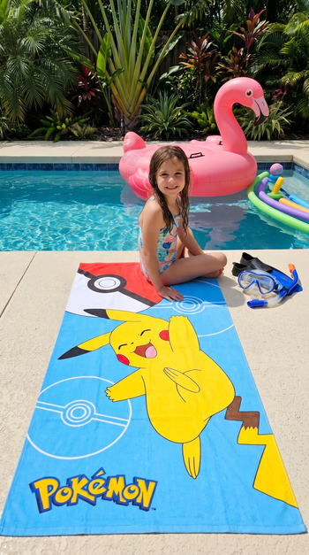 Serviette de bain (drap de plage 70 × 140 cm) - Pikachu Pokemon - Microfibre douce