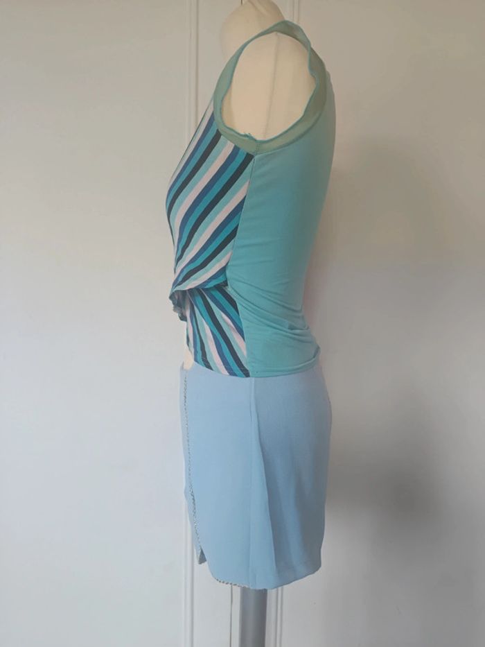 💎y2k top sexy femme de qualité t xs s extensible infroissable été bleu 90s 2000 - photo numéro 3