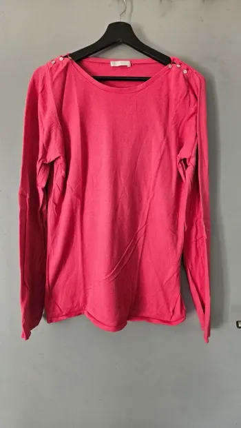 Pull fin rose fuchsia Promod- T42/44- détails boutons épaules