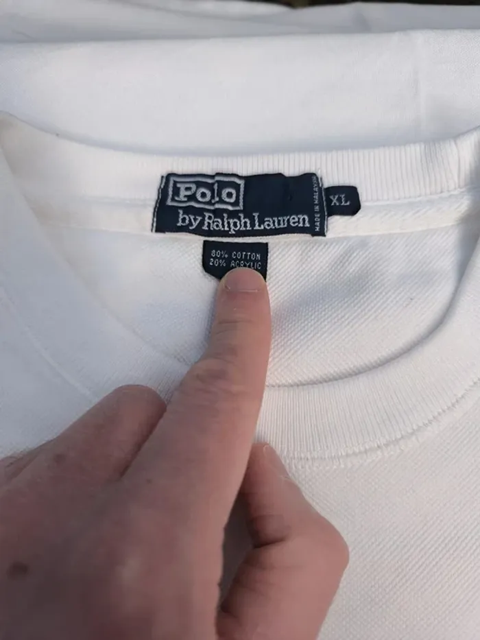 Pull Ralph Lauren homme taille XL blanc logo bleu marine Polo excellent état - photo numéro 7