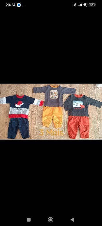 Lot de 3 ensemble t-shirt manches longues et pantalon 3 mois