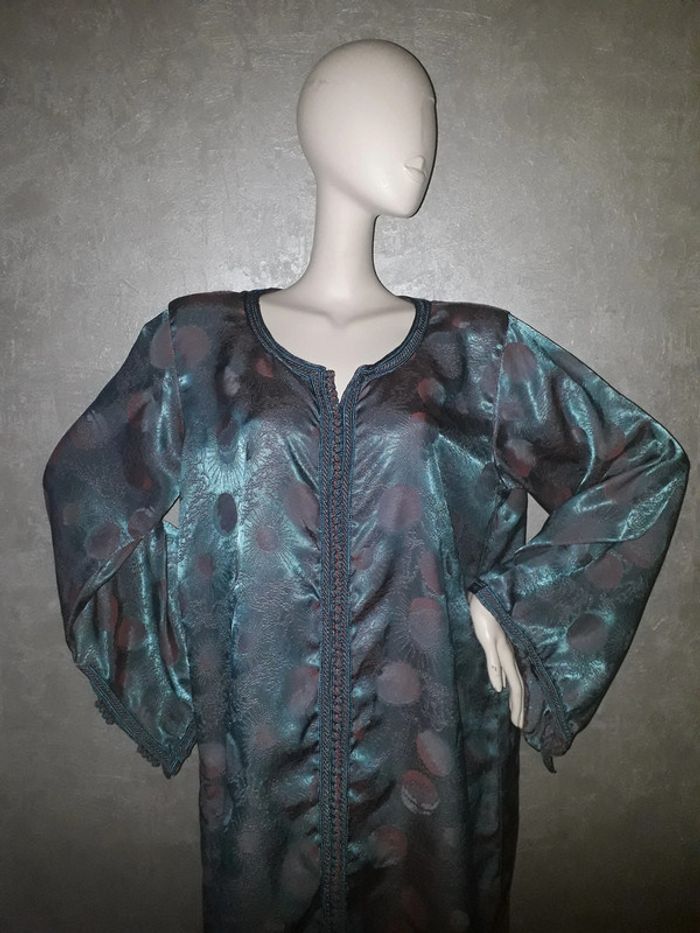 robe longue satiné bleu motif marron taille 46/48 - photo numéro 2