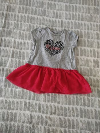 Robe bimatière volant tulle gris et rouge 6 mois