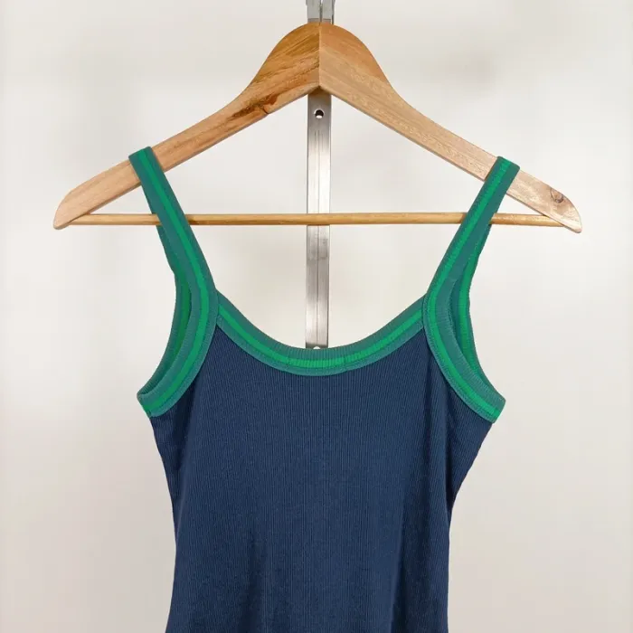 Body côtelé Monoprix Femme bleu marine liseré vert T.S bretelles larges coton stretch A1264 - photo numéro 7