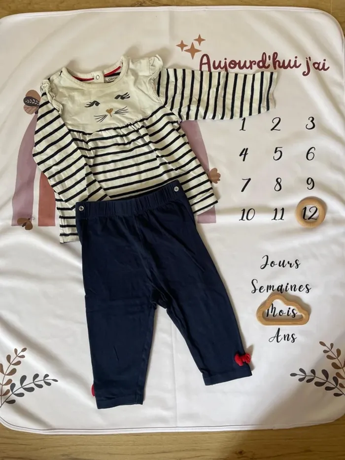 Ensemble bébé fille Orchestra – Taille 12 mois – Pull + Pantalon motif marinière