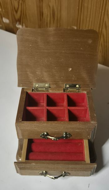 Boîte à bijoux ancienne vintage en bois coffre à bijoux avec tiroir