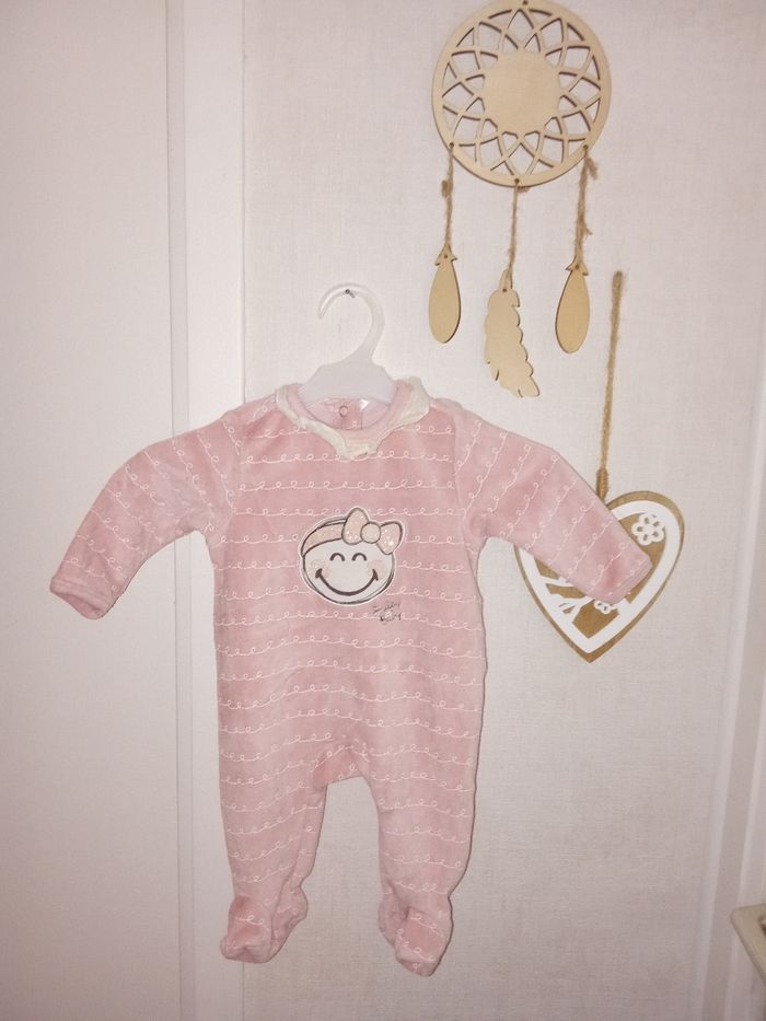 Pyjama bébé fille  velour, hiver numéro 2 en 1 mois rose pâle
