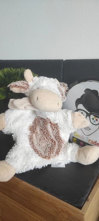 doudou marionnette histoire d'ours vache blanc marron oh studio ho1032 rond écharpe beige