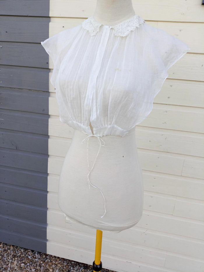 Ancien plastron, devantier en tulle et dentelle - photo numéro 8
