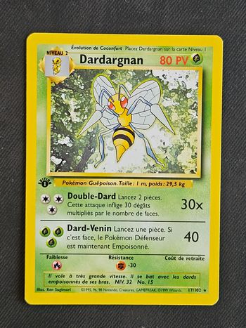 Carte Pokemon Dardargnan Set de base 17/102 1ère Edition