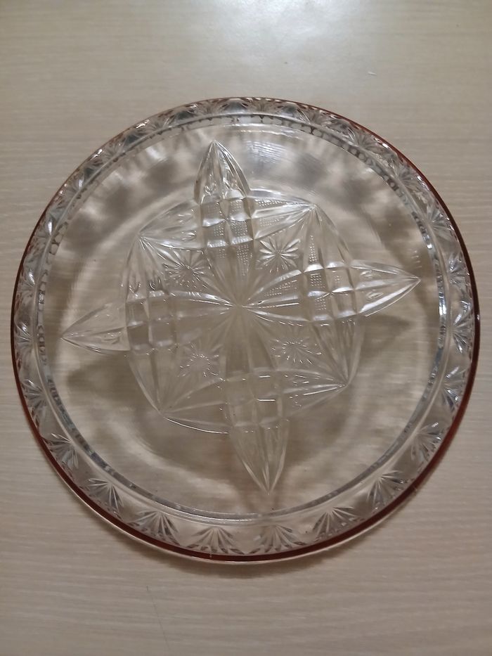 Plat rond en verre vintage motif feuilles mauve sur le rebord 23x23 cm - photo numéro 7