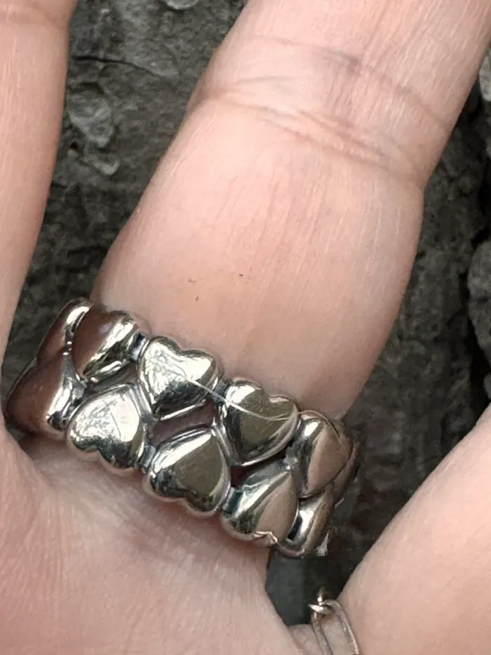 Bague large réglable cœur acier inoxydable or argent cristaux réversible - photo numéro 6