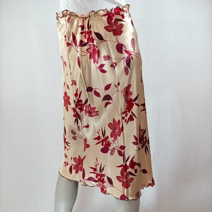 Jupe midi satinée à fleurs bordeaux et violettes – taille 40 – Caroll made in France A976 - photo numéro 2