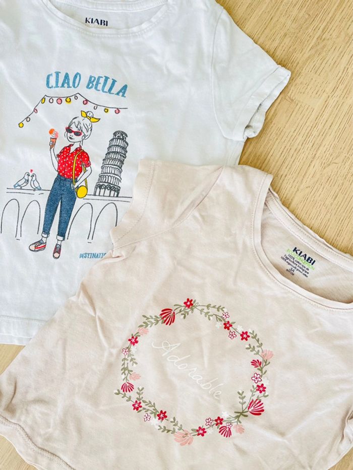 Lot de 2 t shirts fille rose et blanc imprimé 3 ans - photo numéro 2