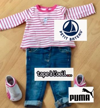 Ensemble body petit bateau jeans tao 3 mois et basket puma