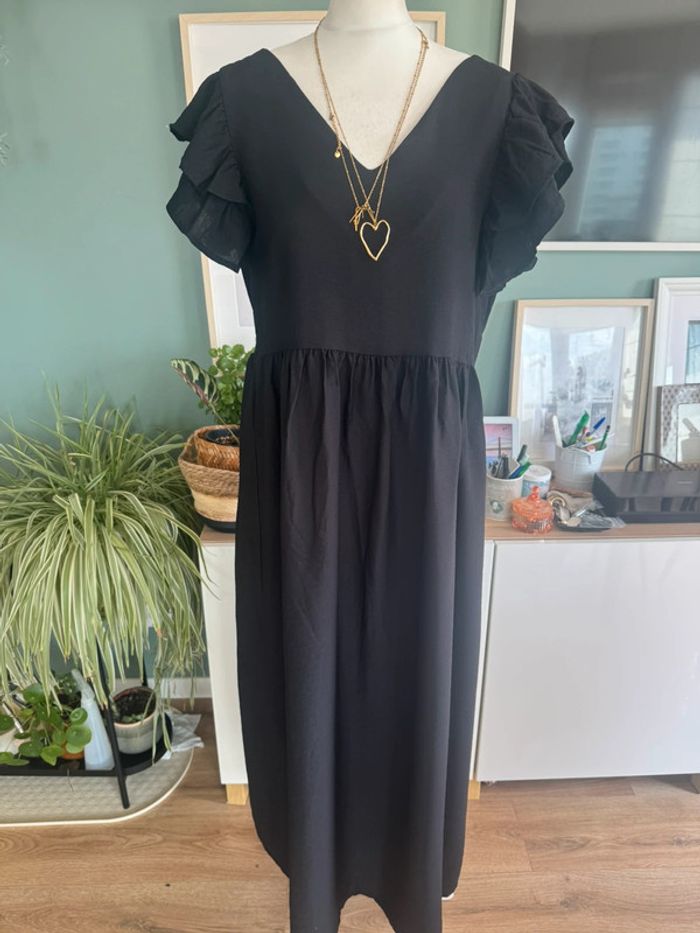 Longue robe noir dos nue en viscose taille L/XL/XXL fluide - photo numéro 2