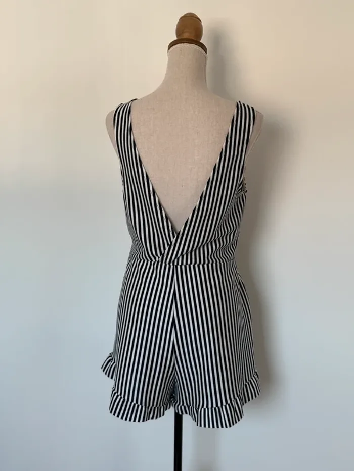 Combinaison salopette fluide rayures blanc été femme bretelles pantalon Zara short combi - photo numéro 2