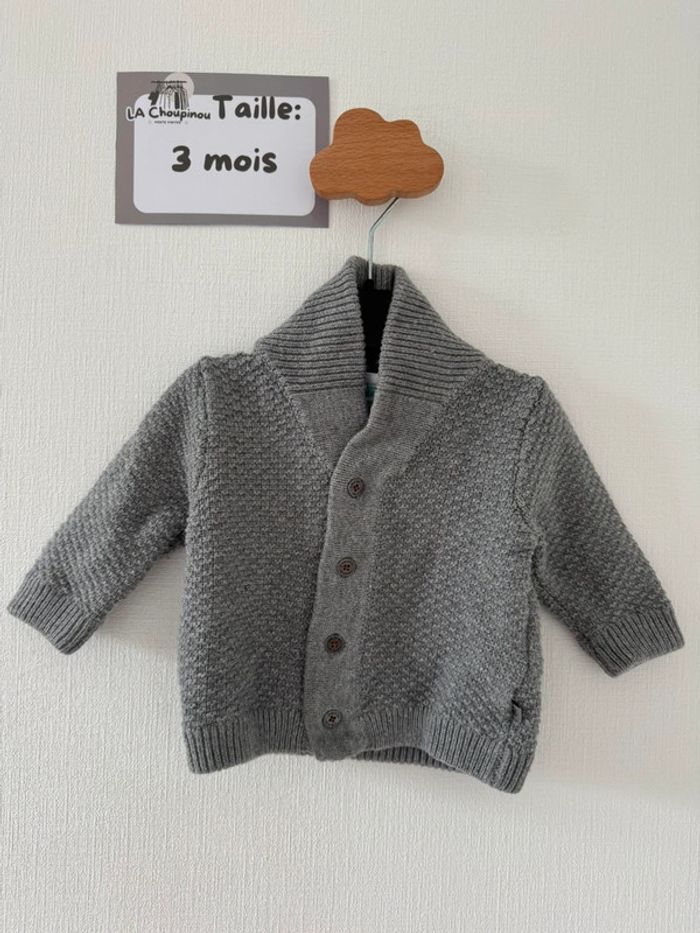 Gilet gris maille - taille 3 mois 🌼