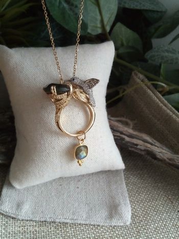 Collier colibri et double pierres de labradorite