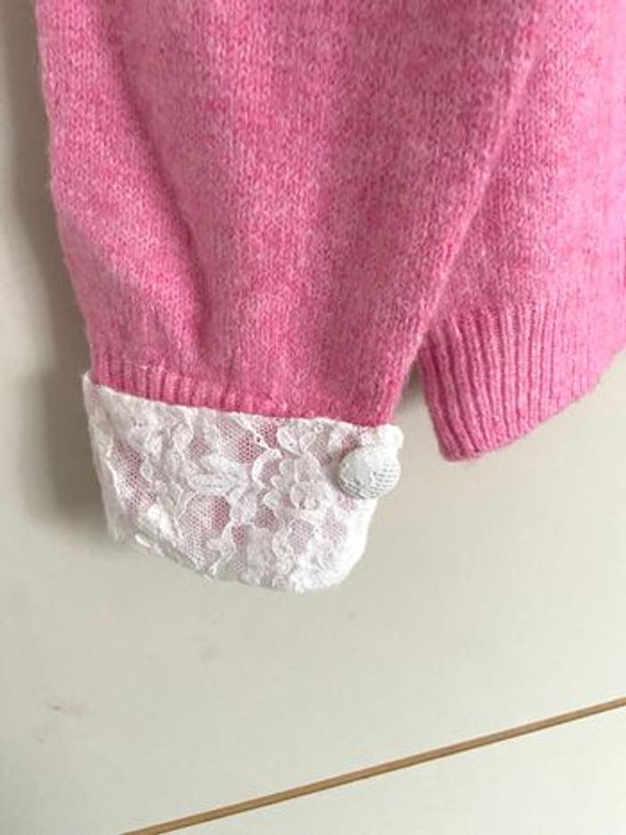 Pull rose cœur dentelle blanc taille unique - photo numéro 3