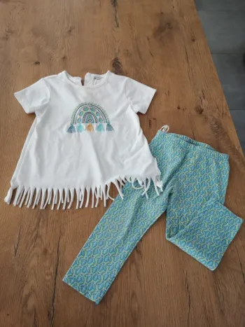 Ensemble 23 mois bleu clair et tunique à frange