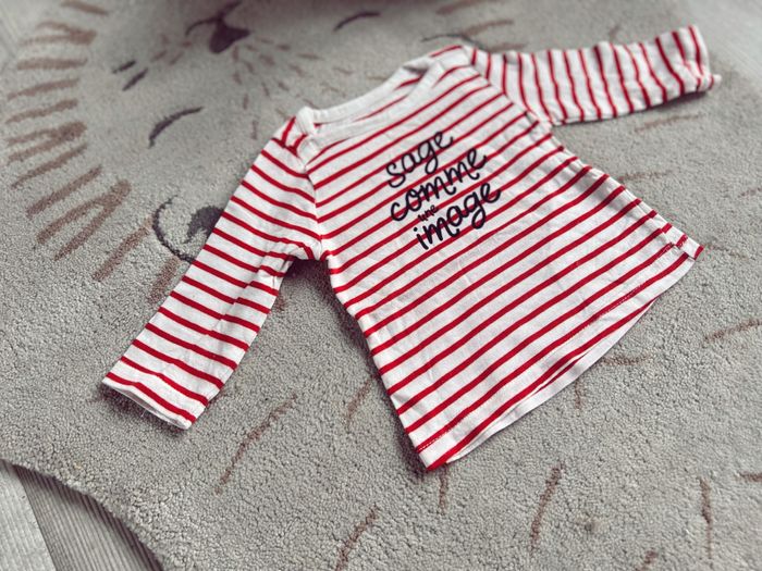 Haut manches longues marinière blanche et rouge bouchara - photo numéro 2