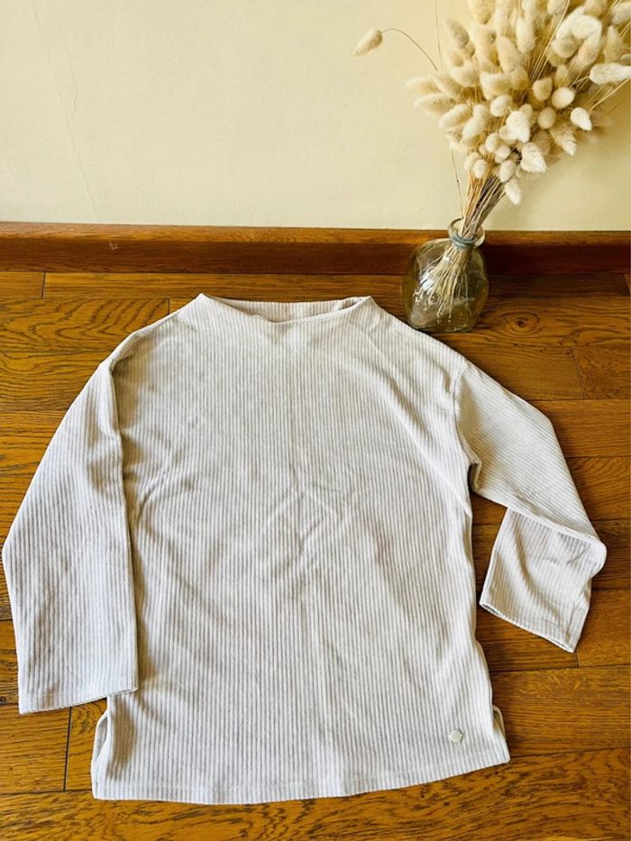 Sublime pull beige côtelé Tom tailor taille XS col bateau - photo numéro 2