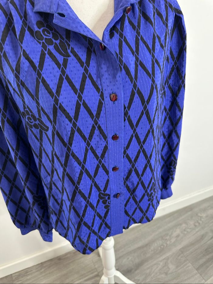 Chemisier en soie violet bleu et noir Louis Féraud Vintage T40 L - photo numéro 4