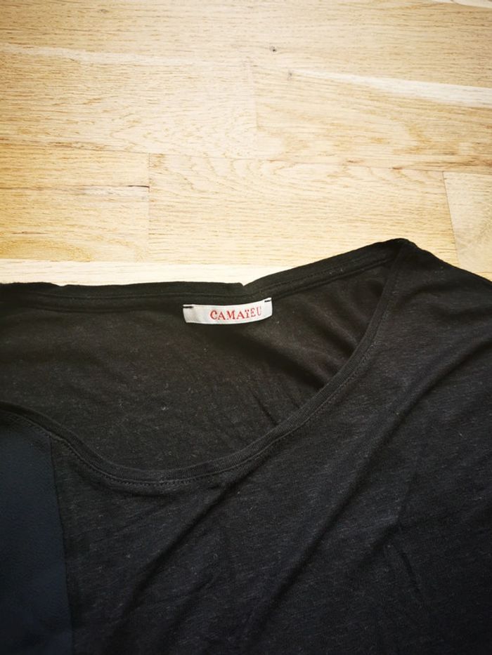 Tee-shirt noir bi matière - photo numéro 3