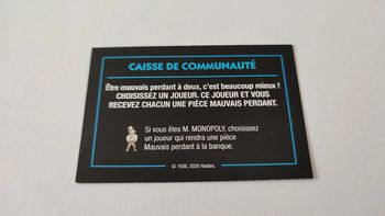 Carte caisse de communauté Mauvais perdant jeu Monopoly mauvais perdants Hasbro Gaming #B77