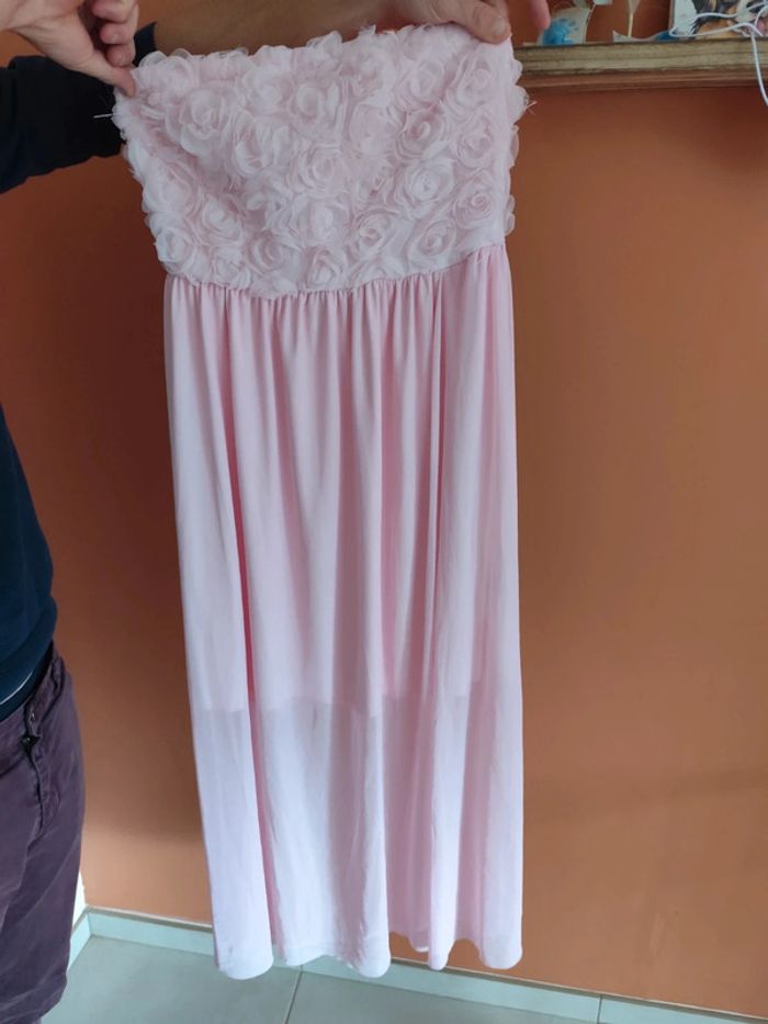 Robe longue bustier rose fleuri - photo numéro 2