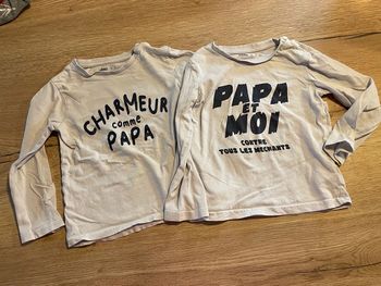 Lot 2 T-shirts manches longues blancs 3 ans « papa »