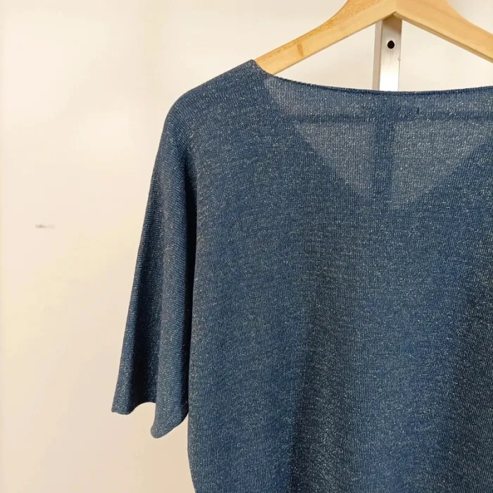 Top bleu irisé Renatto Bene col V manches chauve-souris made in Italy taille 38 A1029 - photo numéro 8