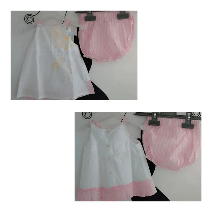 Joli ensemble tunique bloomer blanc et rose Obaibi taille 3 mois