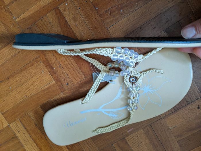 Sandales plates à brides crochet dentelle et perles 39-40 - photo numéro 3