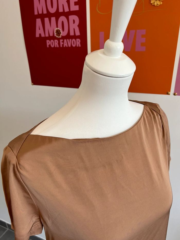 Blouse manches courtes Effet Soie Col échancré marron glacé Tara Jarmon - photo numéro 3