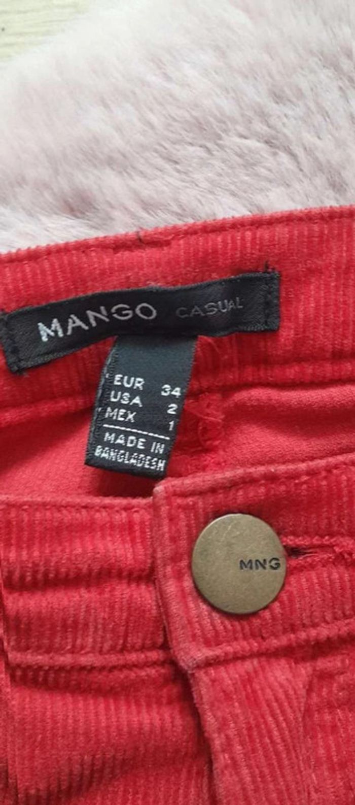 Pantalon velours côtelé mango rouge taille 34 - photo numéro 3