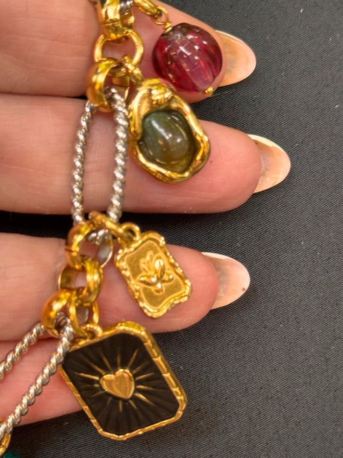 Collier acier inoxydable or et argent  croix vierge perle  pierre cœur ex-voto trèfle habaha Paris - photo numéro 9