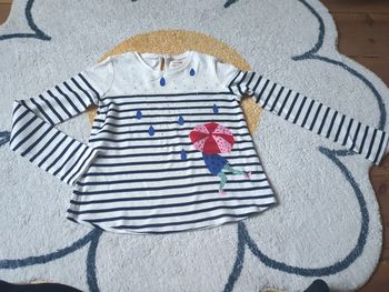 T-shirt manches longues marinière catimini parapluie pluie gouttes 6 ans