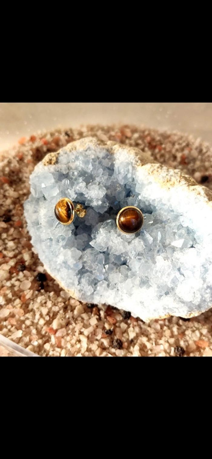 Boucles d'oreilles Clous Oeil du tigre - photo numéro 4