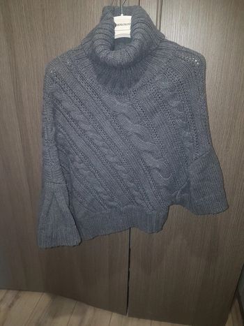 Pull chale col roulé maille tressée gris S/M