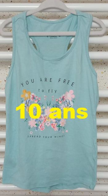 Débardeur vert eau motif floral U Essentiel Taille 10 ans