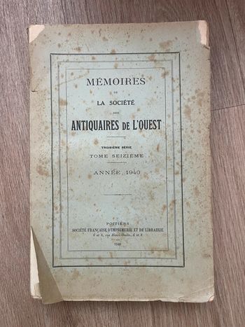 La société tome seizième Antiquaires de l’ouest 1940
