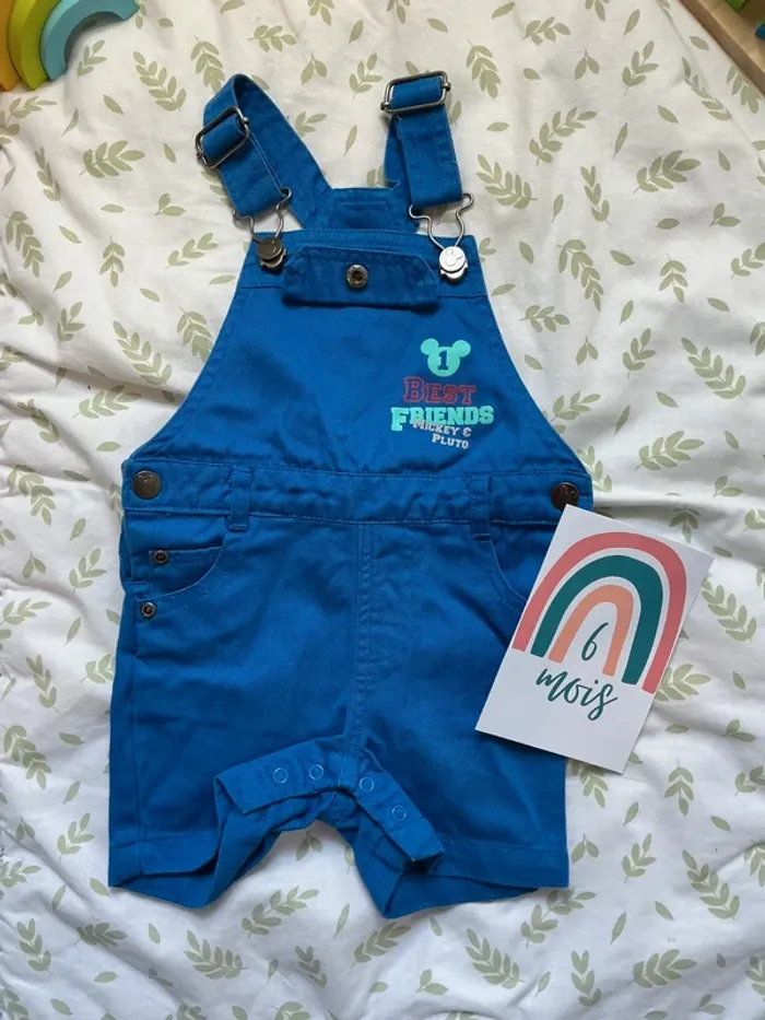 salopette short bleu 6 mois disney pressions entre les jambes - photo numéro 2