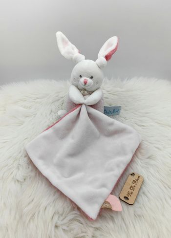 Doudou mouchoir pantin lapin blanc et rose Baby Nat BN0464