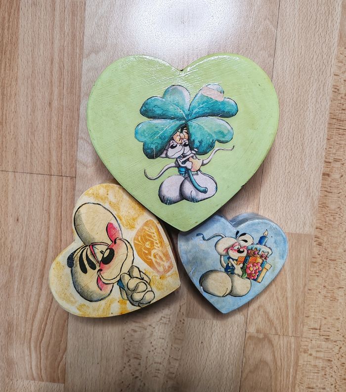 3 boîtes coeurs Diddl, Fait main